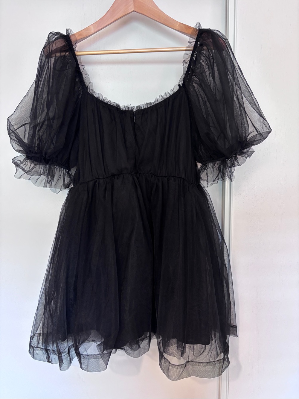 Whimsigoth Babydoll Fairy Grunge Mini Dress Puff Sleeve Size Medium Black Sheer - Picture 2 of 6